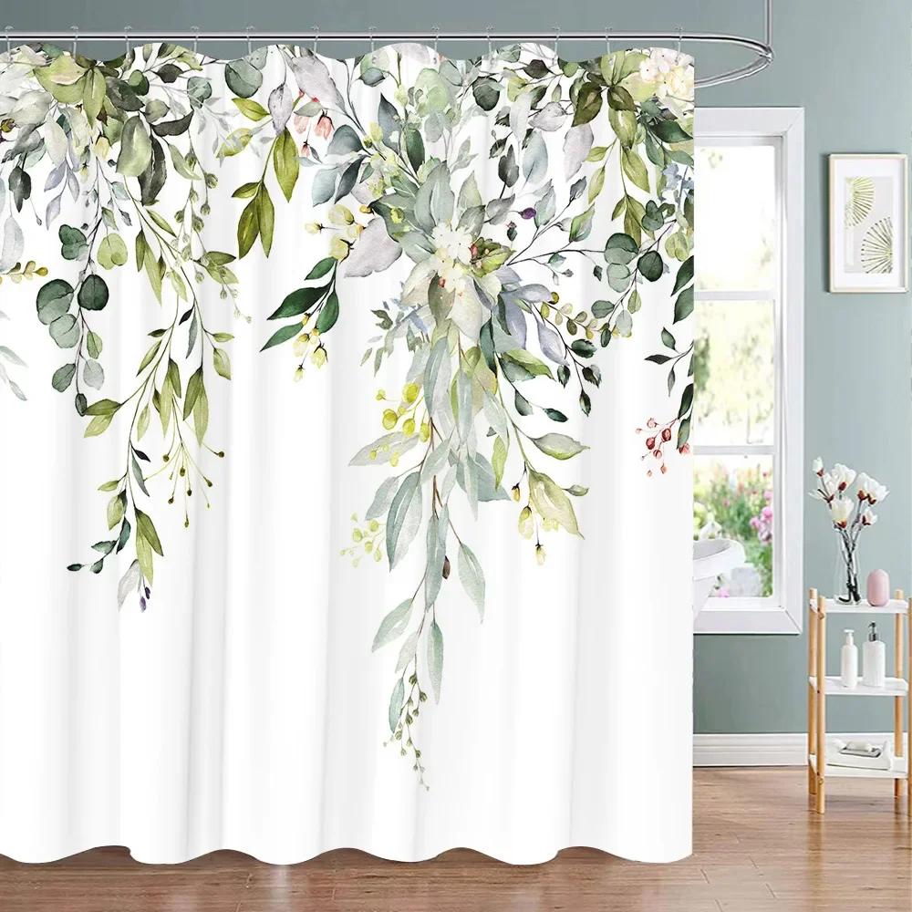 Tropická Zeleň Květinová Sprchová Závěs Kolibřík Motýl List Polyesterová Tkanina Omyvatelné Sprchové Závěsy Koupelnová Dekorace