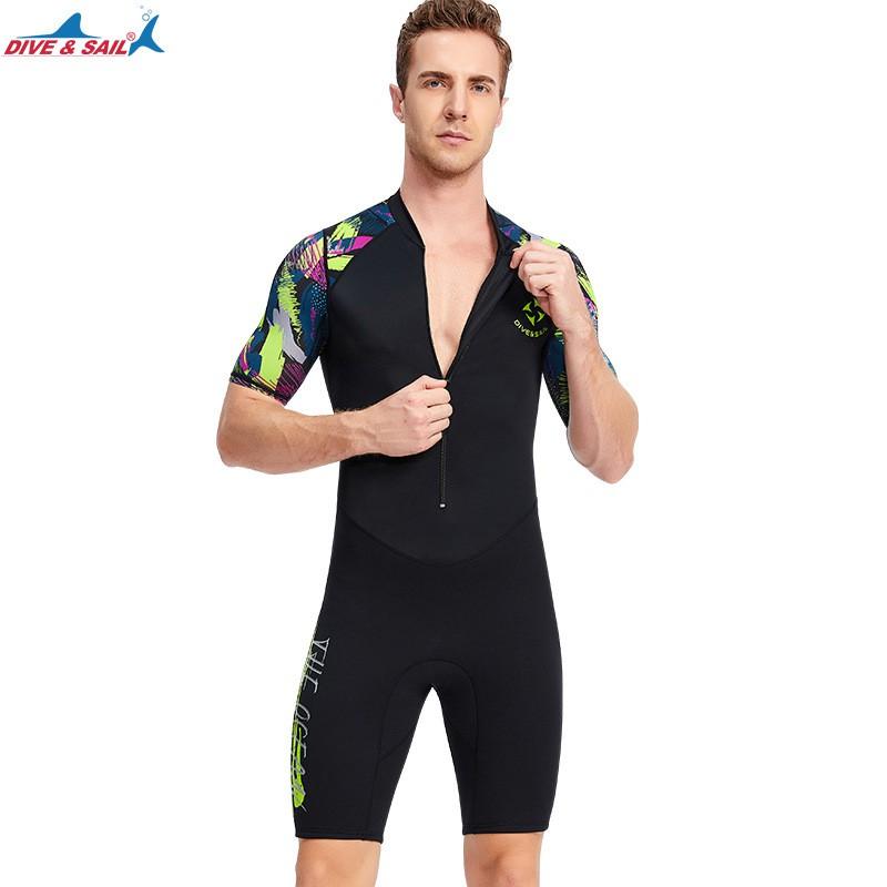 Muta corta da uomo in neoprene da 1,5 mm, manica corta, pantaloni, per snorkeling, surf, nuoto, protezione UV