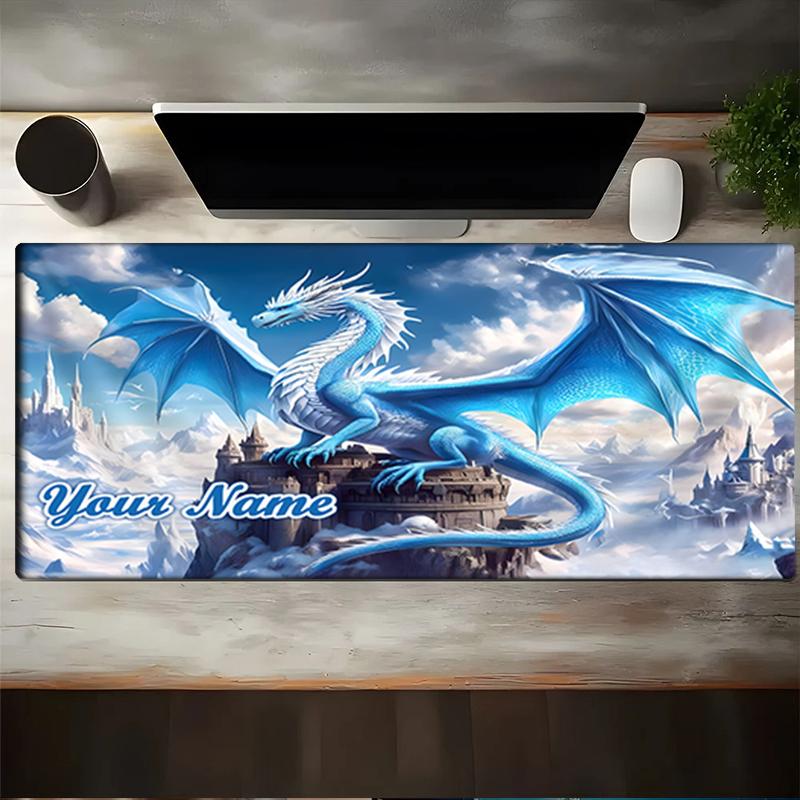 1PC Custom Name Blue Dragon Fantasy Castle Mouse pad, keyboard and mouse desk pad, for computer notebook Birthday Gift For Any Room Or Office