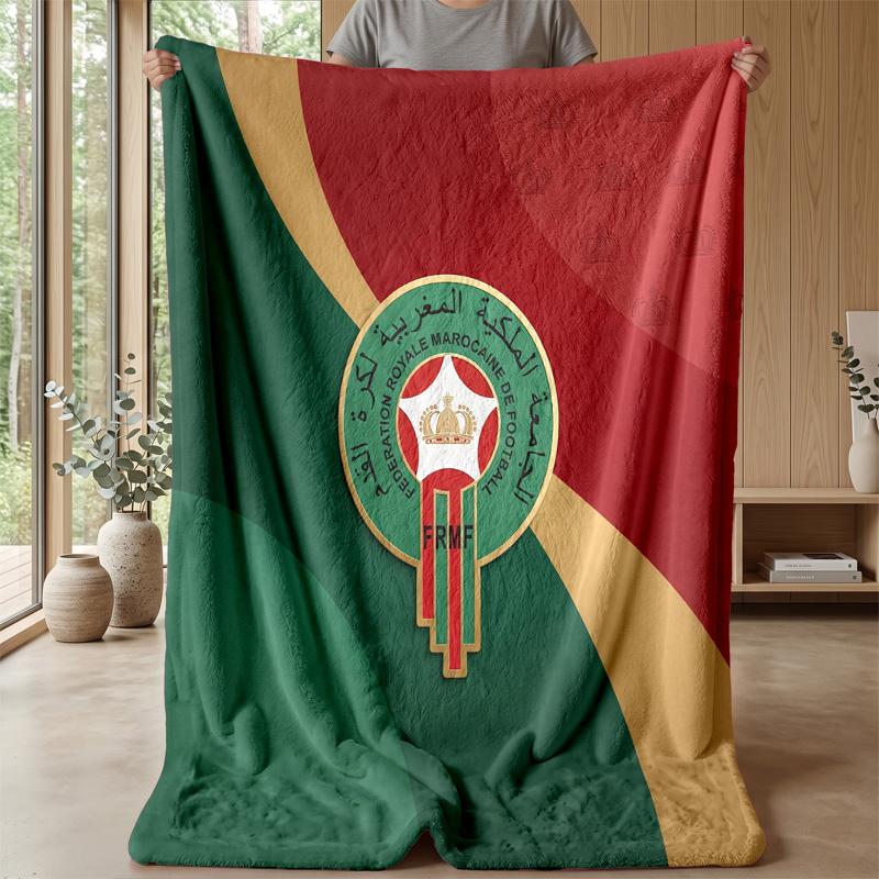 Morocco Football Printed Flannel Blanket Skin Friendly Warm Decorative Throw for Indoor Couch Bed Daily Use