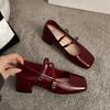 Dicke Niedrige Ferse Damen Mary Jane Schuhe Mode Quadratische Zehenpartie Schnallenriemen Schuhe 2026 Frühling Damen Elegante Leder Pumps