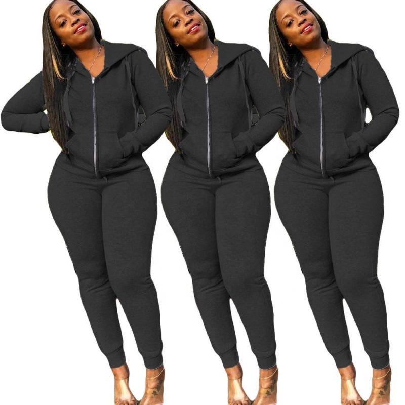 2024 Autumn Hot-Selling Women's Solid Color Hoodie Sweatshirt Sportswear Two-Piece Set