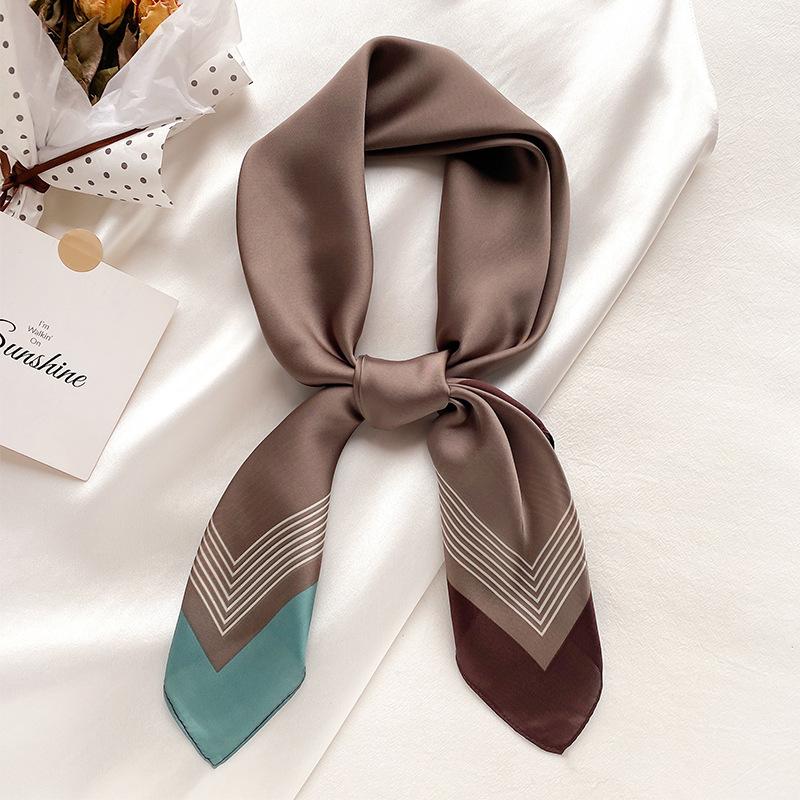 Luxury  Square Silk Scarf Women Plain Striped Line Shawls And Wraps Fashion Bag Scarfs Hair Tie Bandanas Hijab 70*70Cm