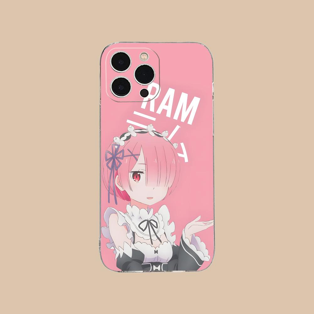 RE REM RAM Emilia Phone Case for iPhone 16 15 14 13 12 11 X XR XS 8 6 Pro Max Plus Mini Clear Colour Printing Pretty Cellphones