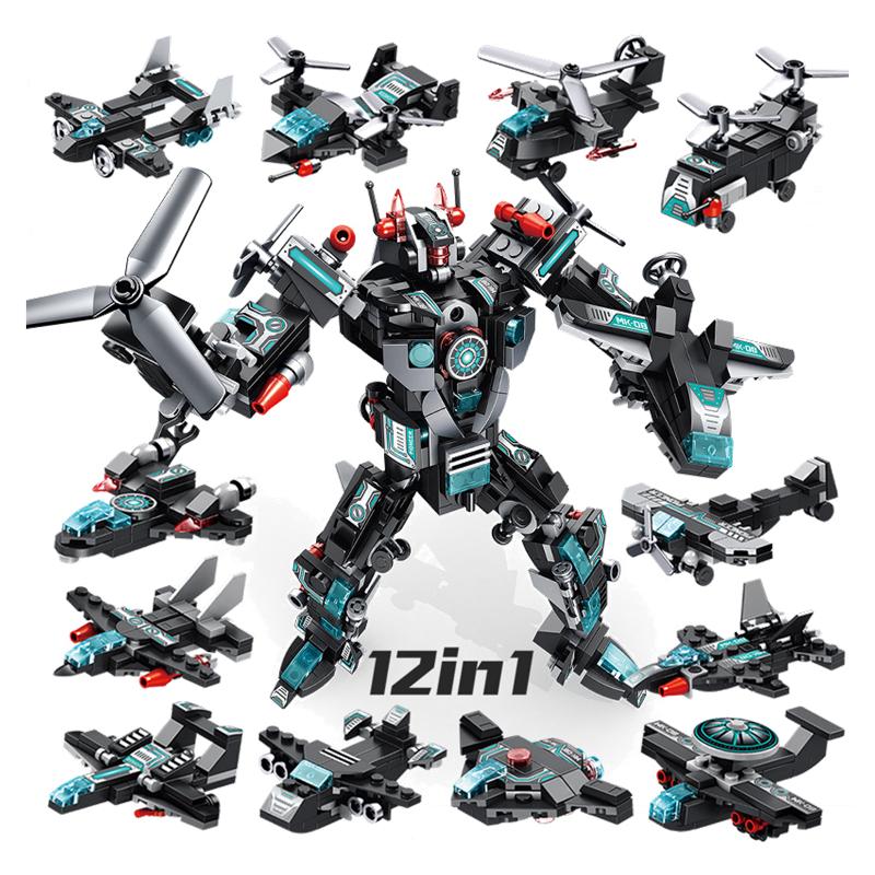 Transformation 6 In 1 City Police Dinosaur Mecha Deformation City Guard Robot Enlighten Block Set Kids Educational Building