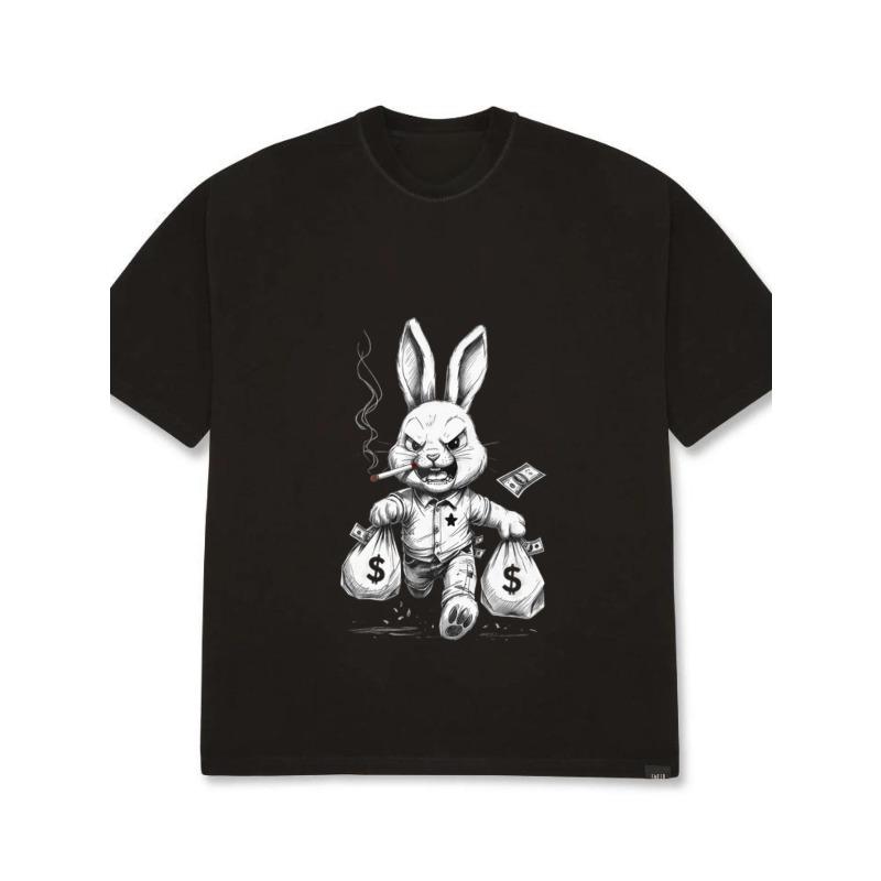 

Men s Oversized T-Shirt Black Rabbit Money Bag Graphic Print Streetwear Casual Fashion Top for Daily Wear and Urban Style XXXXL