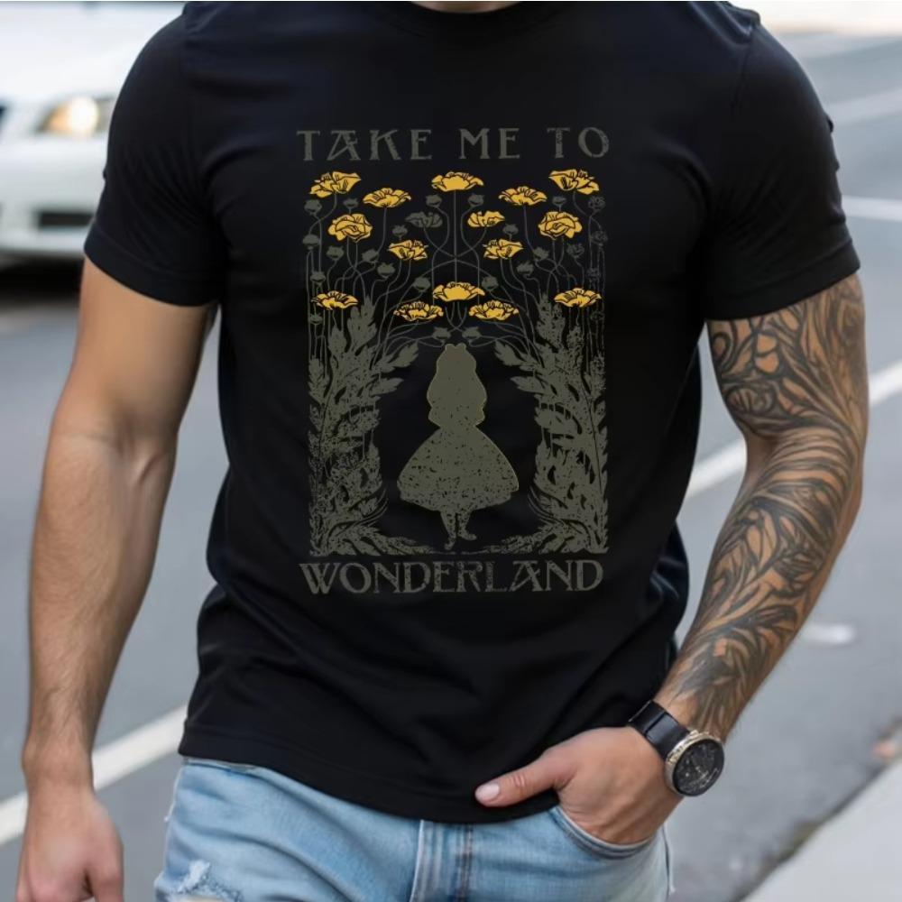 Summer Alice In Wonderland Take Me To Wonderland Graphic Tshirt Round Neck Casual Summer Tshirt Unisex Breathable