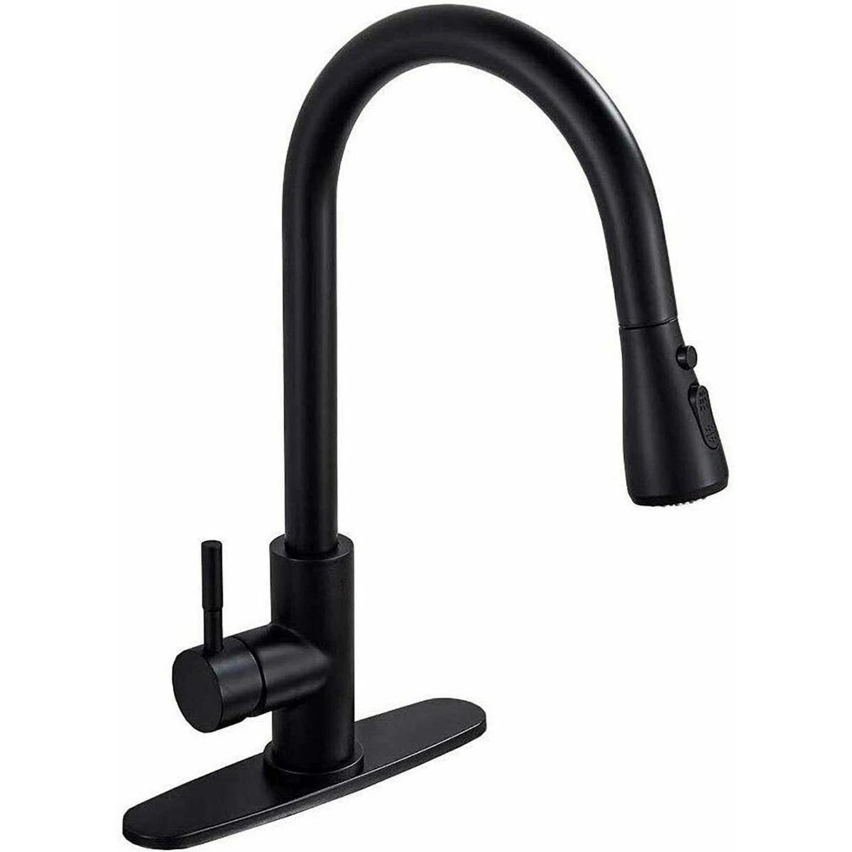 Kitchen Faucet Deck Mounted Pull Out Spout Kitchen Sink Mixer Tap Single Level Stream Sprayer Nozzle Mixer Tap Stainless Steel