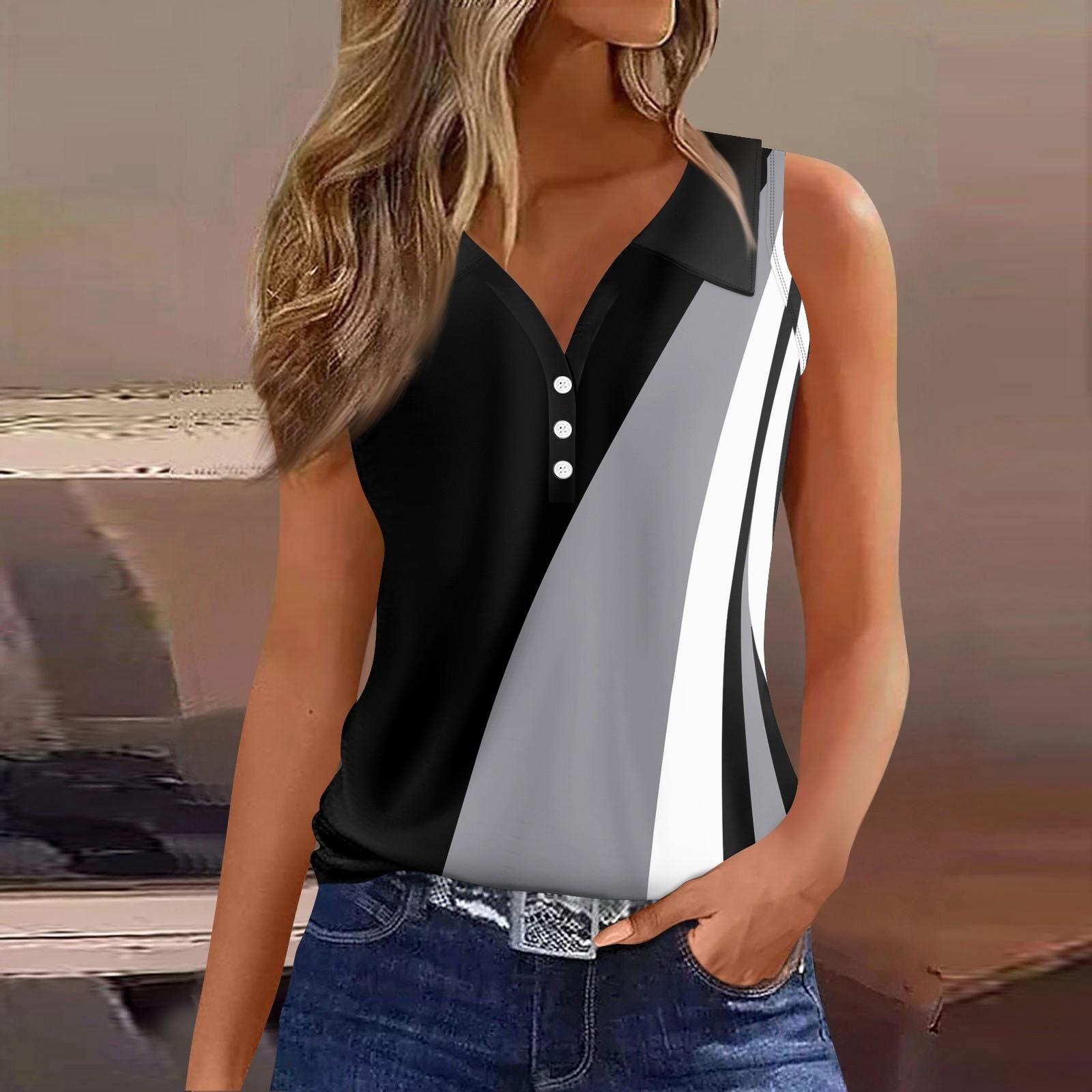 

Жен. Футболка Футболка с принтом Пуговицы Без рукавов Повседневные Выходные Мода Классический Классический Верх M