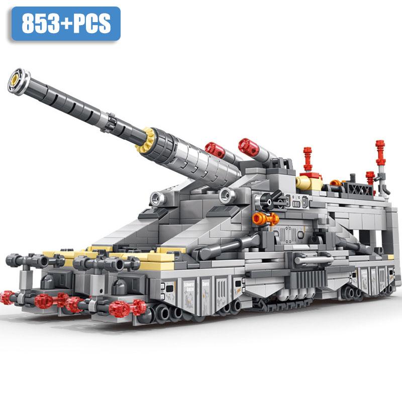 Military MOC 853pcs Schwerer Gustav Model Heavy Gustav Cannon Gun Building Blocks DIY With Tank Bricks Toys For Kids Boys