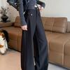 Women's High-Waisted Black Wide-Leg Pants - Spring/Autumn Drapey Suit Pants with a Relaxed Fit