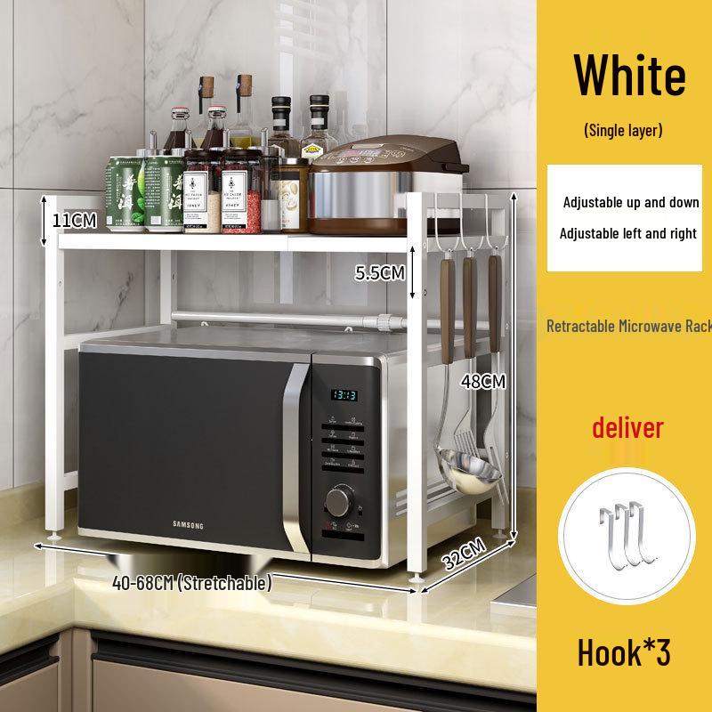 Retractable Multi-layer Kitchen Storage Rack for Microwave and Rice Cooker