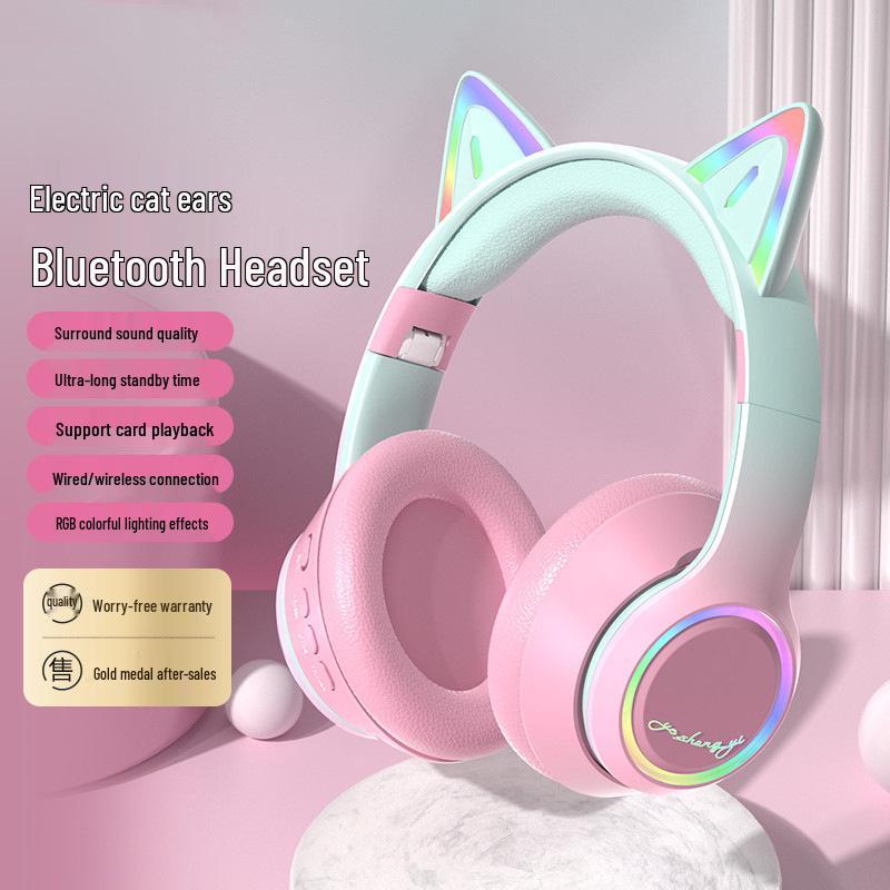 Luminous Cat Ear Bluetooth 5.3 Headphones with Card Slot for Gaming and Online Classes