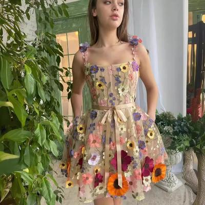 New European And American Women'S Three-Dimensional Flower Embroidered Hip-Wrapped Sexy Dress