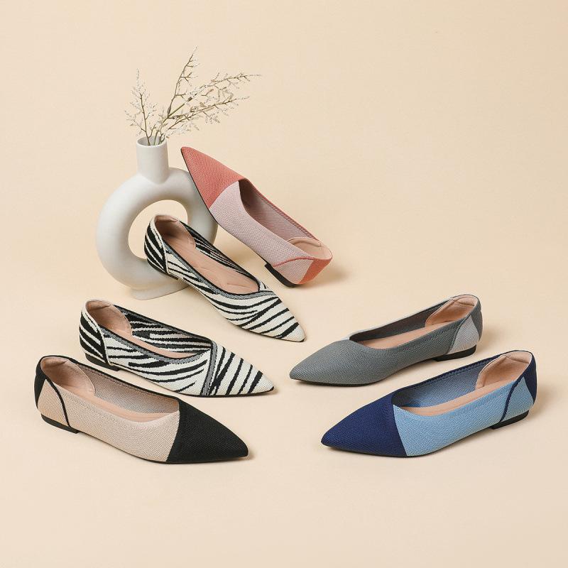 Spring and Autumn Color Matching Single Shoes Pointed Doudou Shoes Knitted Flats Casual Versatile Soft Sole Pregnant Women Fly Knitting