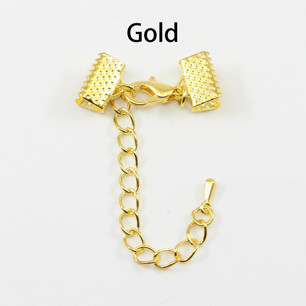 10pcs/lot Ribbon Leather Cord End Fastener Clasps With Chains Lobster Clasp Connectors For Bracelet DIY Jewelry Making Wholesale