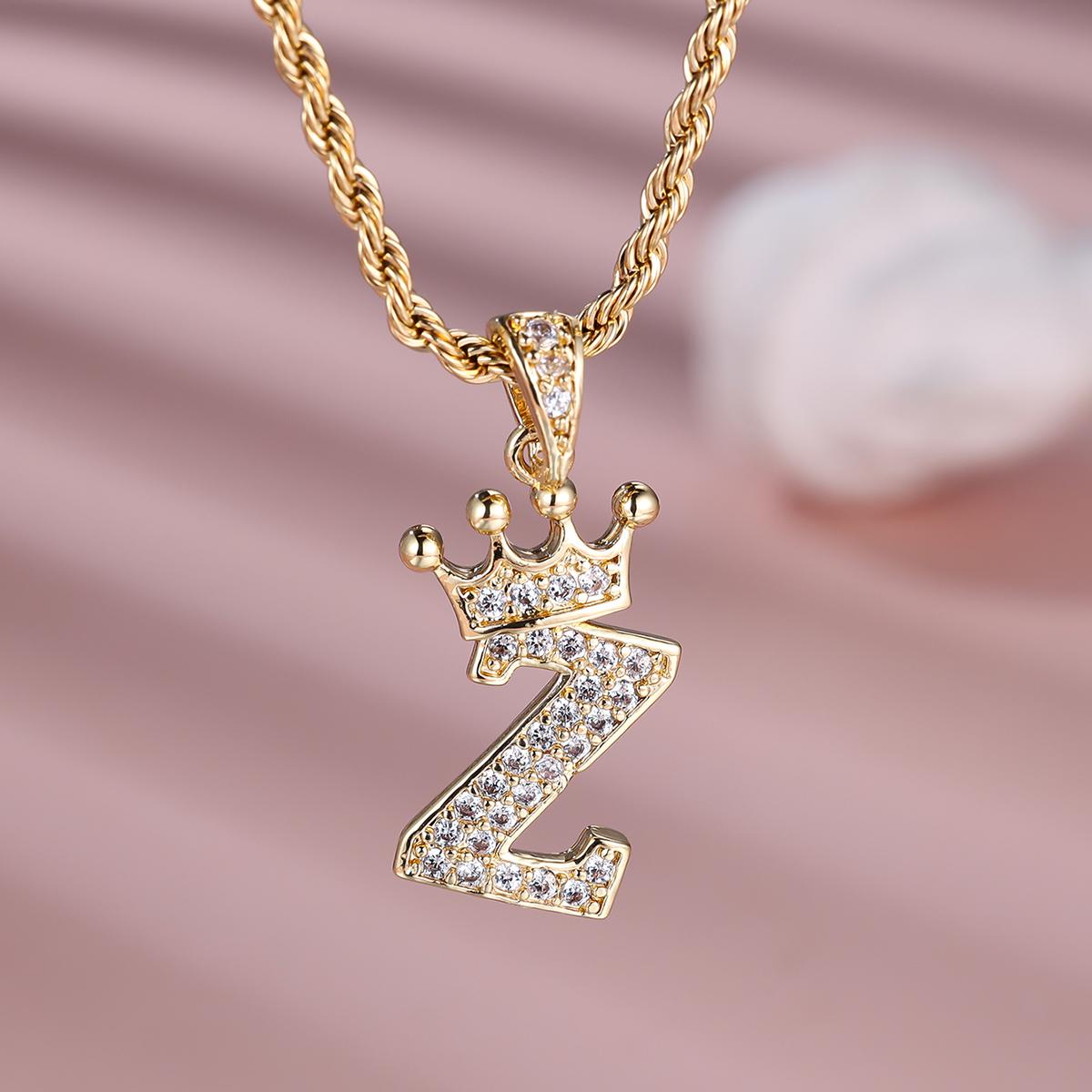 

A-Z 26 Letter Crown Pendant Necklace Yellow Gold Color Wedding Jewelry Gift For Women