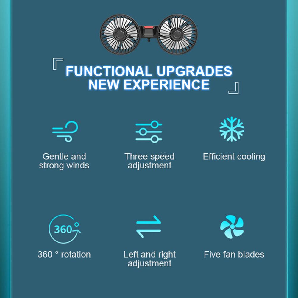 12V/24V Car Seat Back Cooling Fan Dual Head Auto Rear Seat Air Fan 360 Degree Rotation Electric Seat Back Cooler for Vehicle SUV