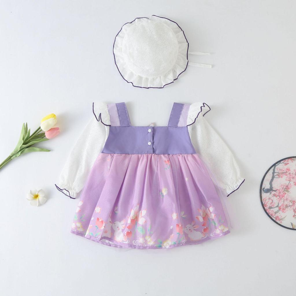 Baby Girl Summer Hanfu Bodysuit: Lightweight Ancient Costume Diaper Cover Jumpsuit Princess Dress Tang Suit