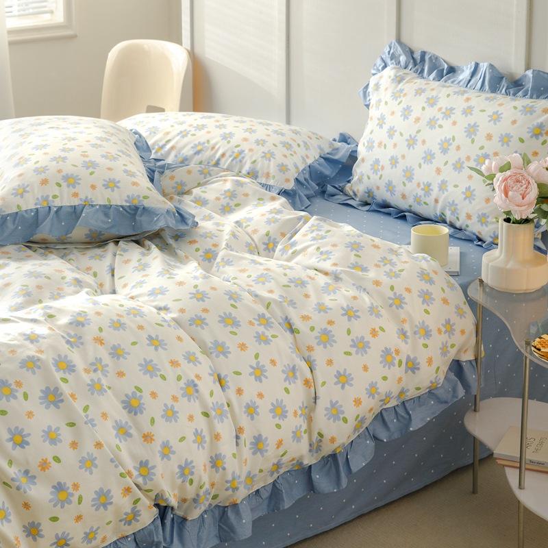 Księżniczka styl kwiatowy czysta bawełna mały świeży czteroczęściowy zestaw koronkowy prześcieradło poszwa na kołdrę prześcieradło z gumką łóżko trzyczęściowa poszwa na kołdrę