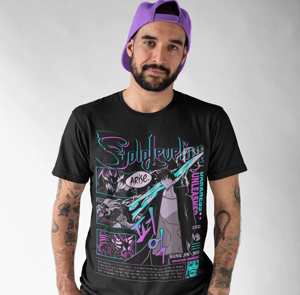 MENS WOMENS Solo Leveling T-Shirt Sung Jinwoo Liu Zhigang Anime Jonas Reiji shirt All Size