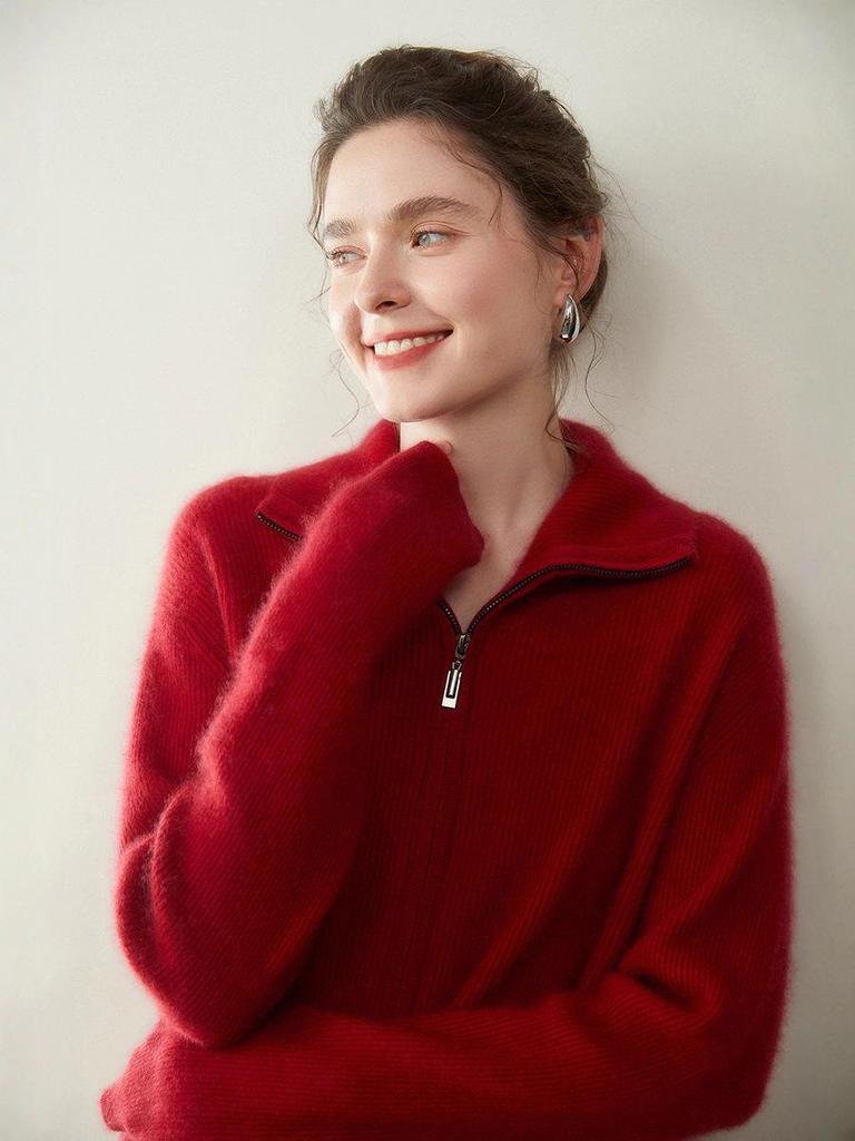 Women's Petite Cashmere Zip-Up Cardigan Sweater - Autumn/Winter Knitwear Collection