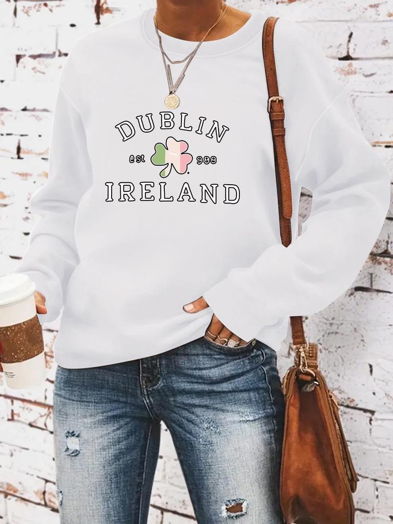 2024 Clover Print St. Patrick's Day Crew Neck Sweatshirt