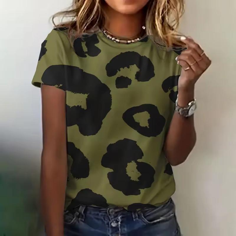 omen's Clothing Crew-neck 3D T-shirt Spotted Print Short-sleeved Casual Comfortable Top Ladies Elegant Loose T-shirt