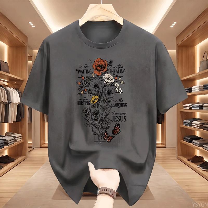 There Was Jesus T Shirt Floral Cross Tshirt Christian Faith Based Gift For Unisex Unisex Religious Printed Short Sleeve Tshirts Top