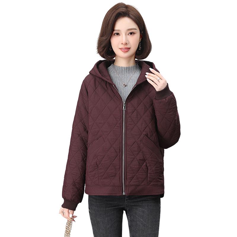 Palton de bumbac cu glugă pentru femei de vârstă mijlocie - Jachetă nouă 2024 călduroasă și ușoară cu croială largă pentru toamnă și iarnă