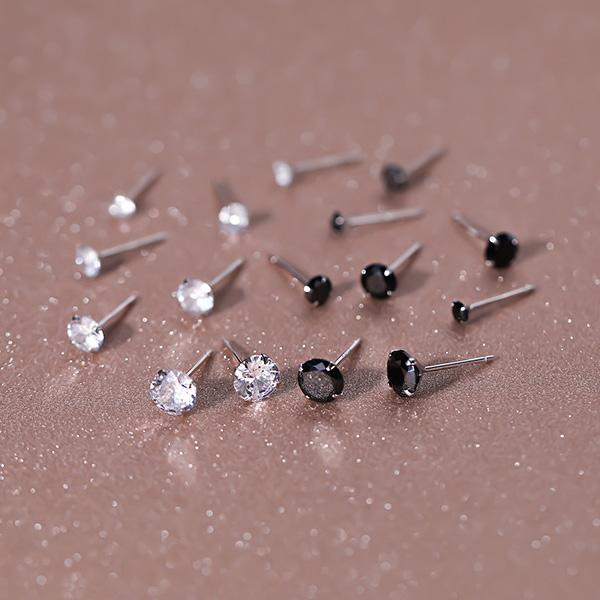 PONYKISS Real Sterling Silver Round Zircon Stud Earrings For Women Classic Fine Minimalist Ear Piercing Accessories