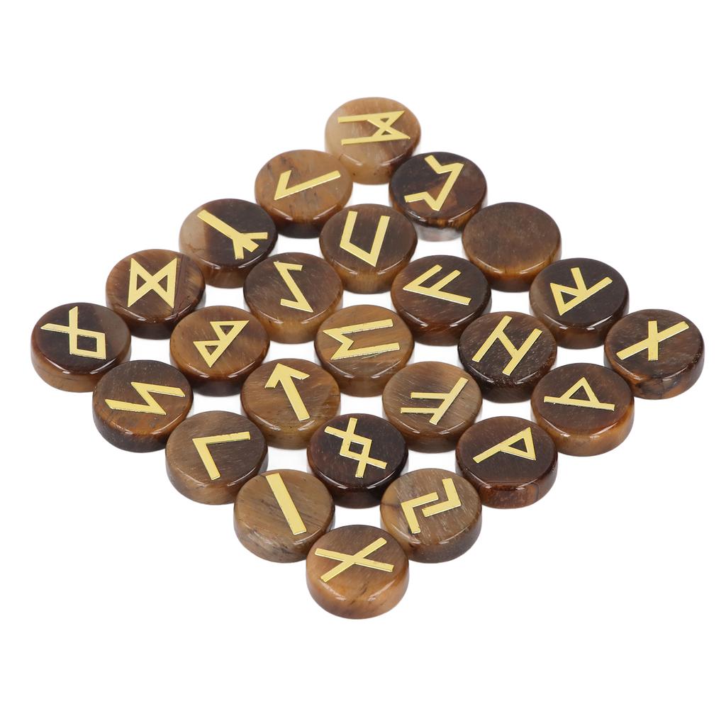25 Pieces Round Rune Stones Engraved Symbol Stone Set for Yoga Meditation and Holiday Present