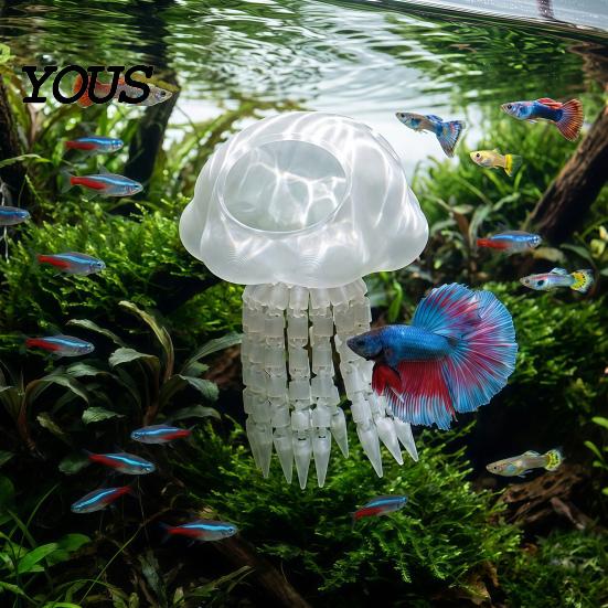 Floating Jellyfish Ornament Aquarium Hide, 3D Printed Fish Tank Reduce Aggression in Hideout, Decorative Shelter Cave for Pleco Shrimp Betta