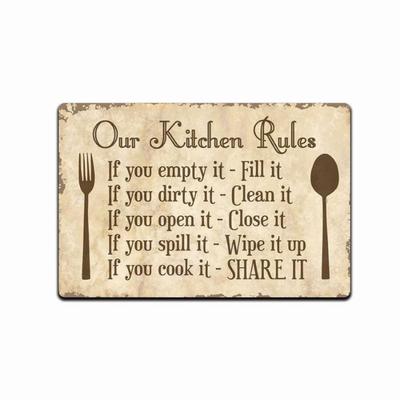 Retro Kitchen Rules Metal Sign, Fork Spoon Decor Wall Art 8x12 Inches