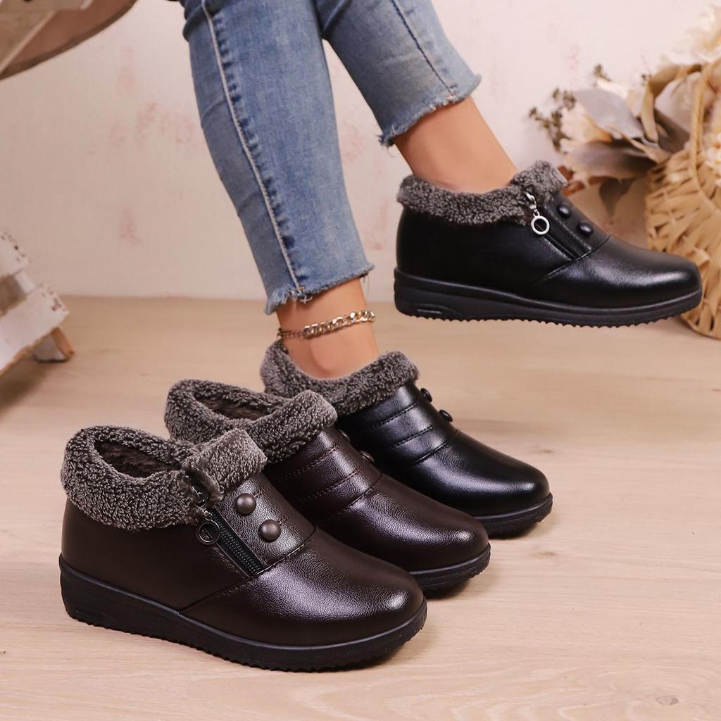 2025 Women's Shoes New Women's Boots Winter Cotton Shoes Zipper Casual Shoes Winter Boots Wedge Heel Medium Heel Short Snow Boots
