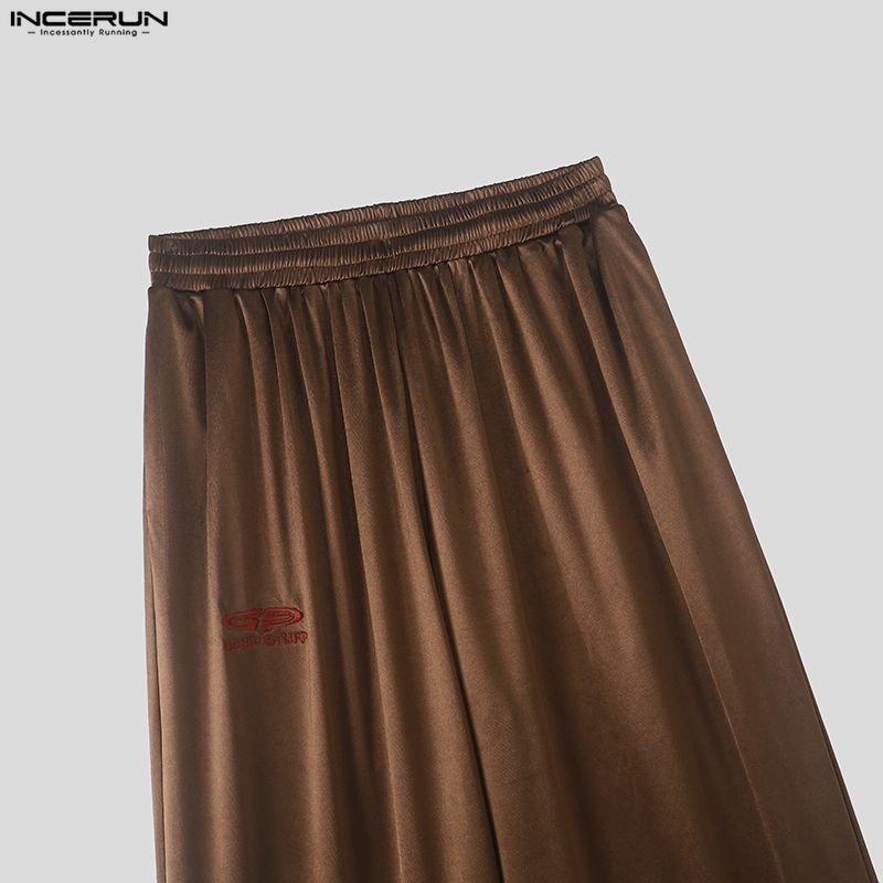 INCERUN Men's Y2K Glossy Baggy Wide Leg Pants Streetwear Hip Hop Casual Elastic Waist Bottoms