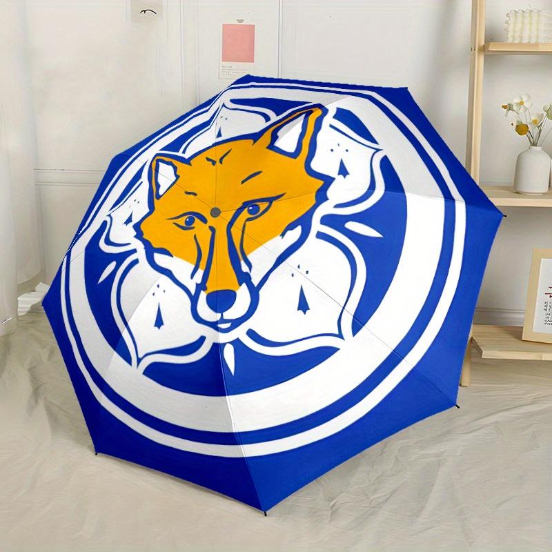 1pc Leicester City Football Automatic Umbrella - Lightweight Retractable 8-Rib Sturdy Iron Frame, Cute Fox Design with Blue &
