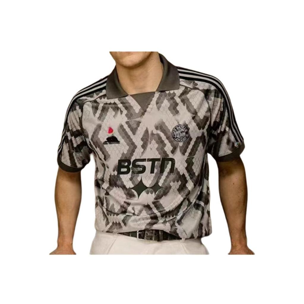 Adidas FC Bayern Comfortable V-Neck Pullover Short Sleeve Breathable T-Shirt Unisex T-Shirts Gray JF0573