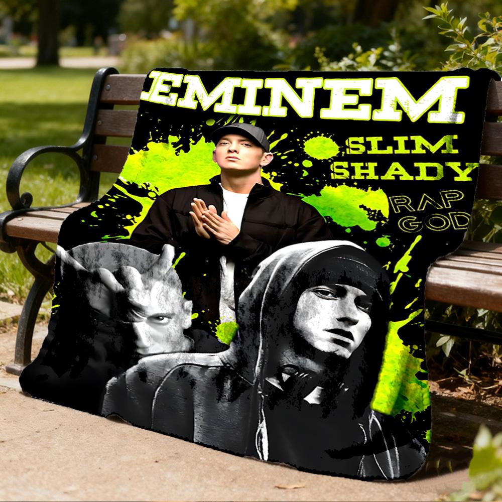 1pc Eminem, Rap God Outdoor Flannel Blanket, Cozy & Warm Soft Te Playful Design, Napping Camping,