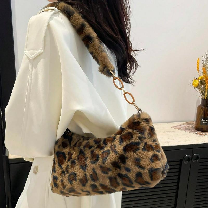 Women'S Leopard Print Fluffy Shoulder Bag Perfect for Casual or Formal Occasions, Casual Shoulder Bag | Leopard Print Design