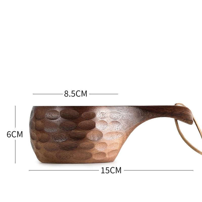 Wooden Finnish Cup Camping Outdoor Wooden Cup Acacia Wood Handle Handy Cup Pure Handmade Creative Milk Coffee Cups