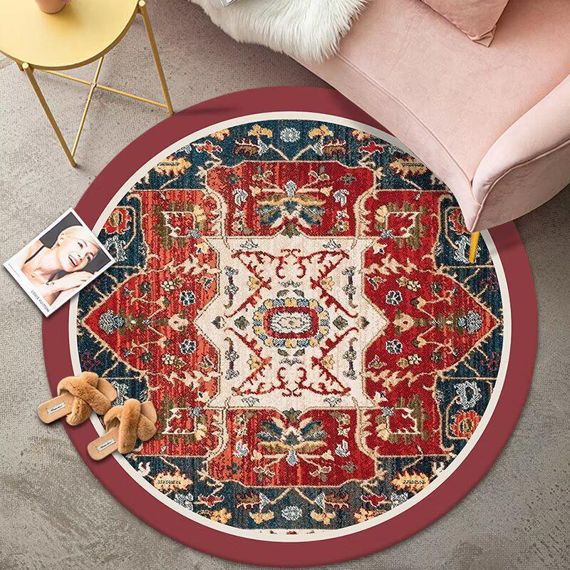 Bohemian Ethnic Round Carpet - Retro Style for Bedroom, Living Room, and Tent
