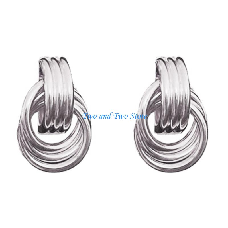 HX6F Double Hoops Earrings Gold Silver Plated Comfortable Jewelry Accessory for Trendy Women Fashionable Statement Pieces