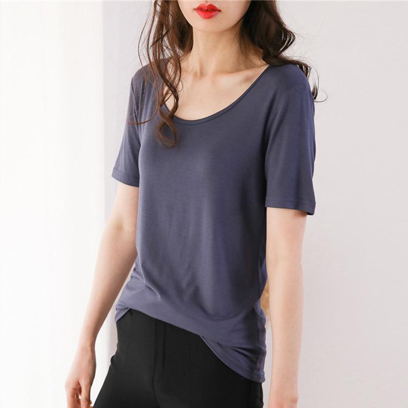 Modal Base Shirt Damen Lässiges Dünnes Sommer Rückenfreies T-Shirt Slim Fit Rundhals Kurzarm T-Shirt