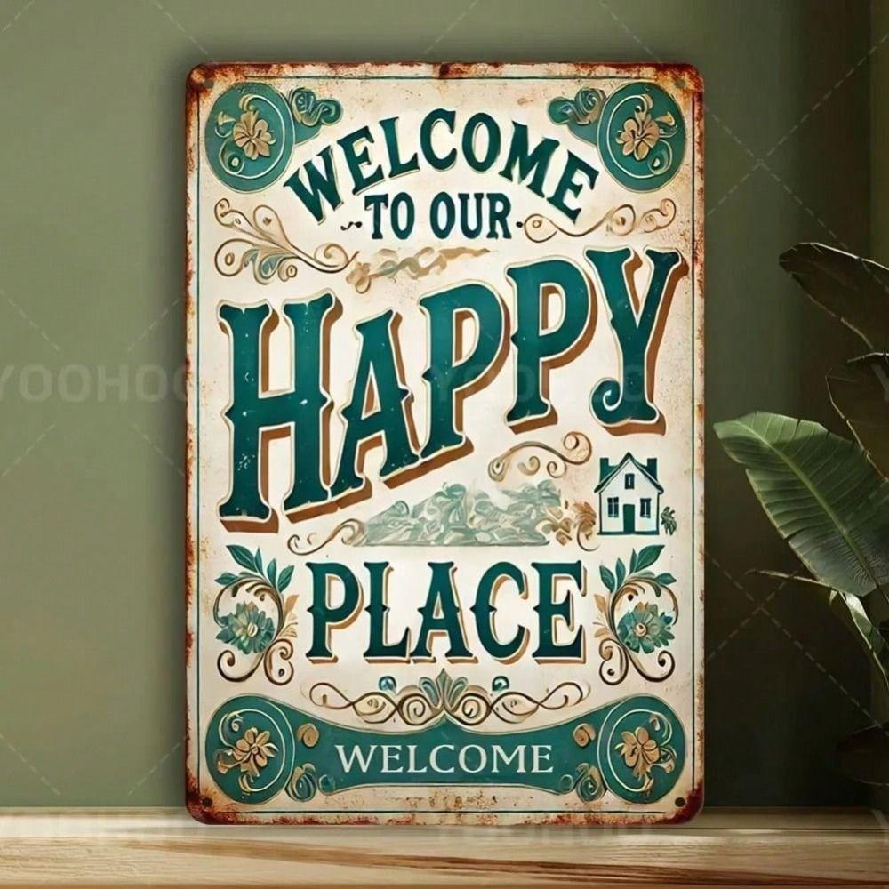 Welcome To Our Happy Place Vintage Metal Sign Home Wall Decor 8x12in