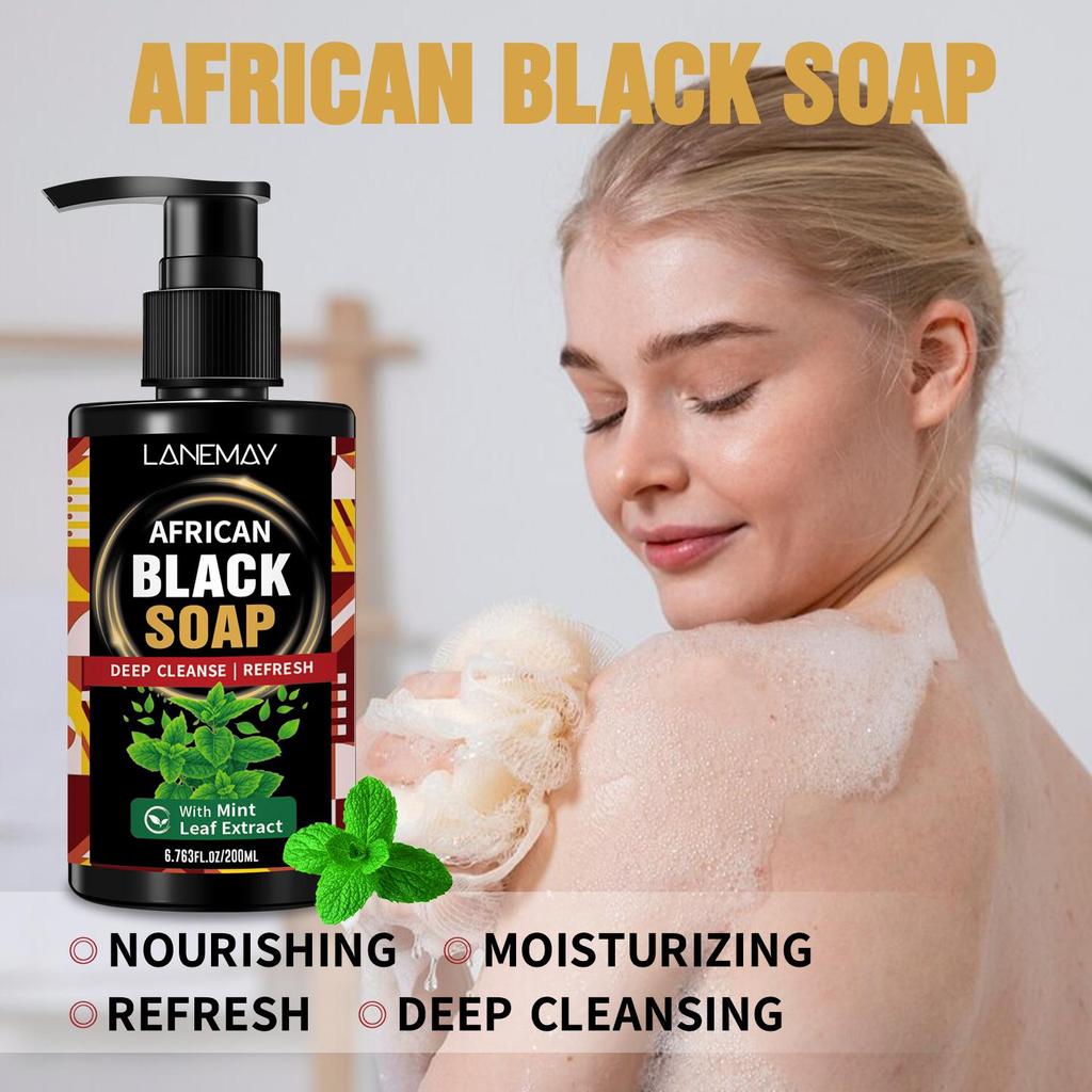 African Black Soap Body Wash 200ml -Deep Moisturizing & Nourishing Body Skin, Even Skin Tone – Lightweight Formula Suitable for All Skin Types