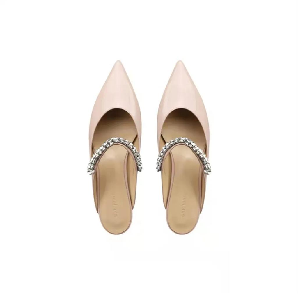 Fashion 2025 Flat Shoe for Women Spring Summer Shallow  Pointed Flat Women Mary Jane Shoes Lacquer Leather Multi Color Half Slippers