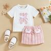 Girls Fashion Set Summer Children's Bear Bow Pullover Short Sleeve T-shirt Skirt Set