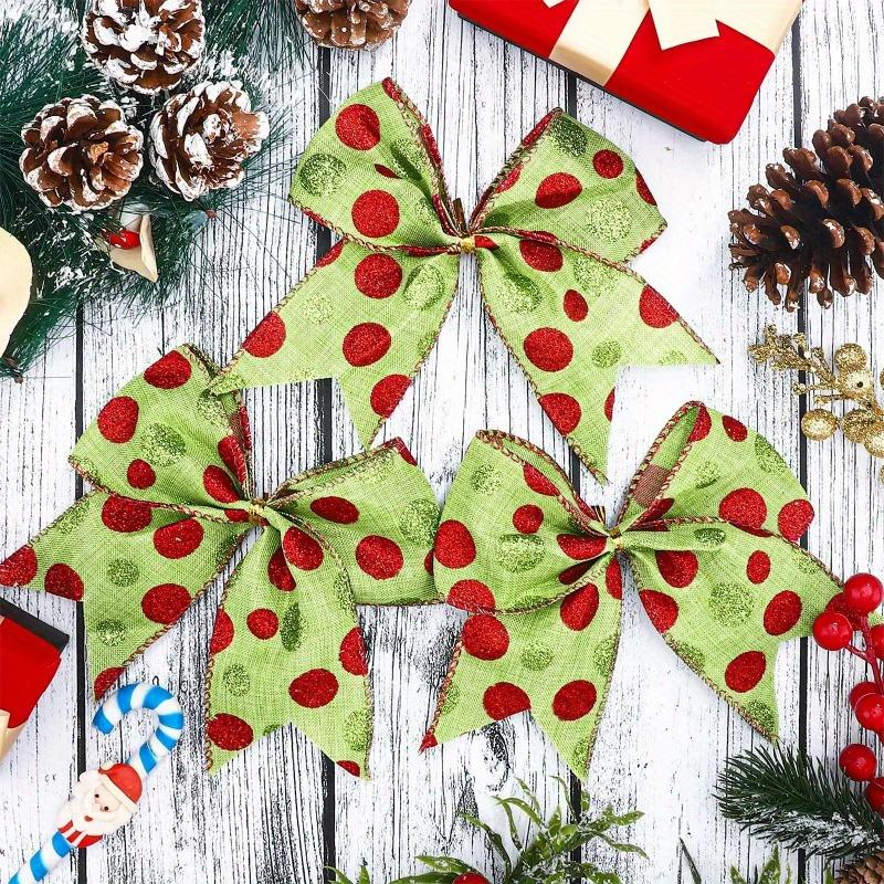 9pcs Red Green Christmas Polka Dot Bows Festive Polka Dot Bowknot Decor Xmas Tree Wreath Gift Wrapping Holiday Party Decorations