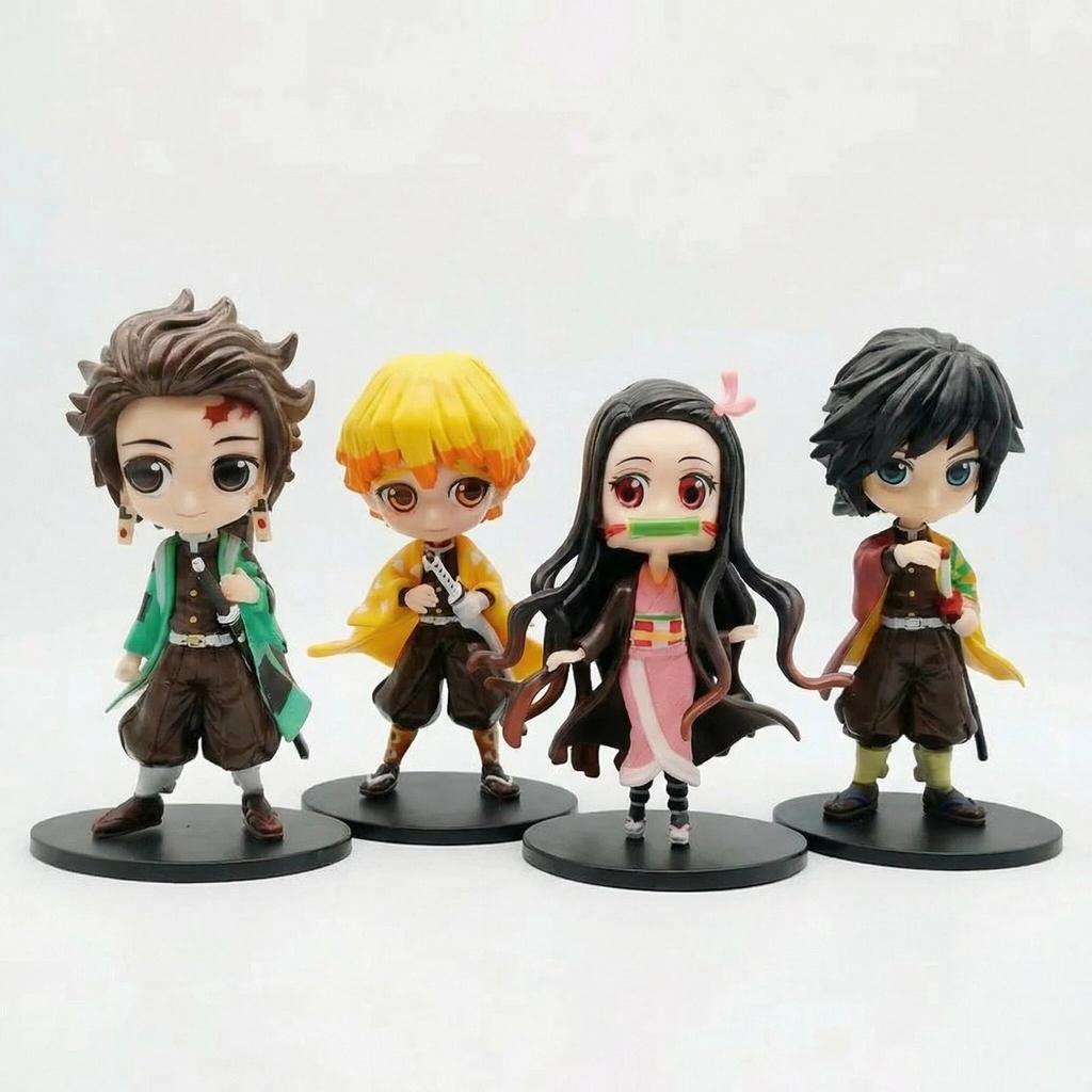 Demon Slayer Kimetsu No Yaiba Cute Kawaii Q Posket Figure Nezuko Tanjirou Zenitsu Shinobu Giyuu PVC Desktop Ornaments Model Toys